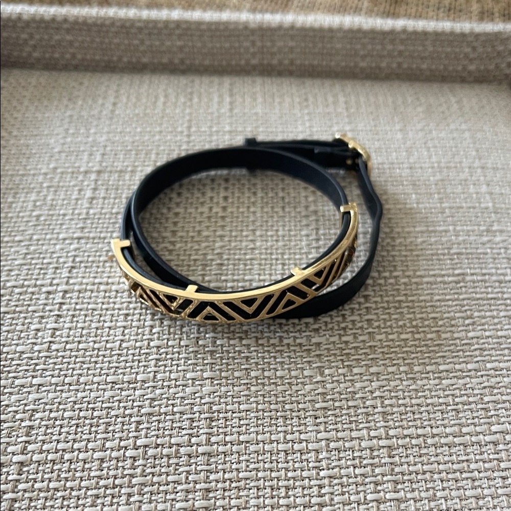 Stella & Dot Gold-Tone Geometric Accent Black Wrap Bracelet